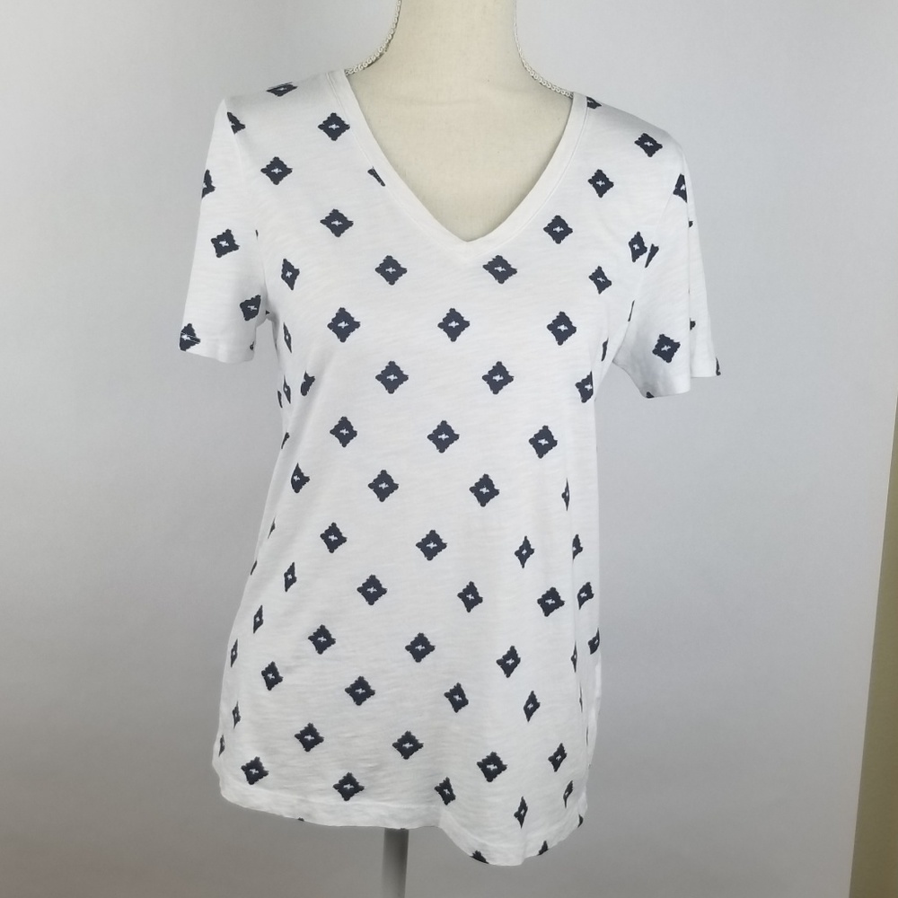 Tommy Hilfiger Top White w Blue Triangles SS sz SP